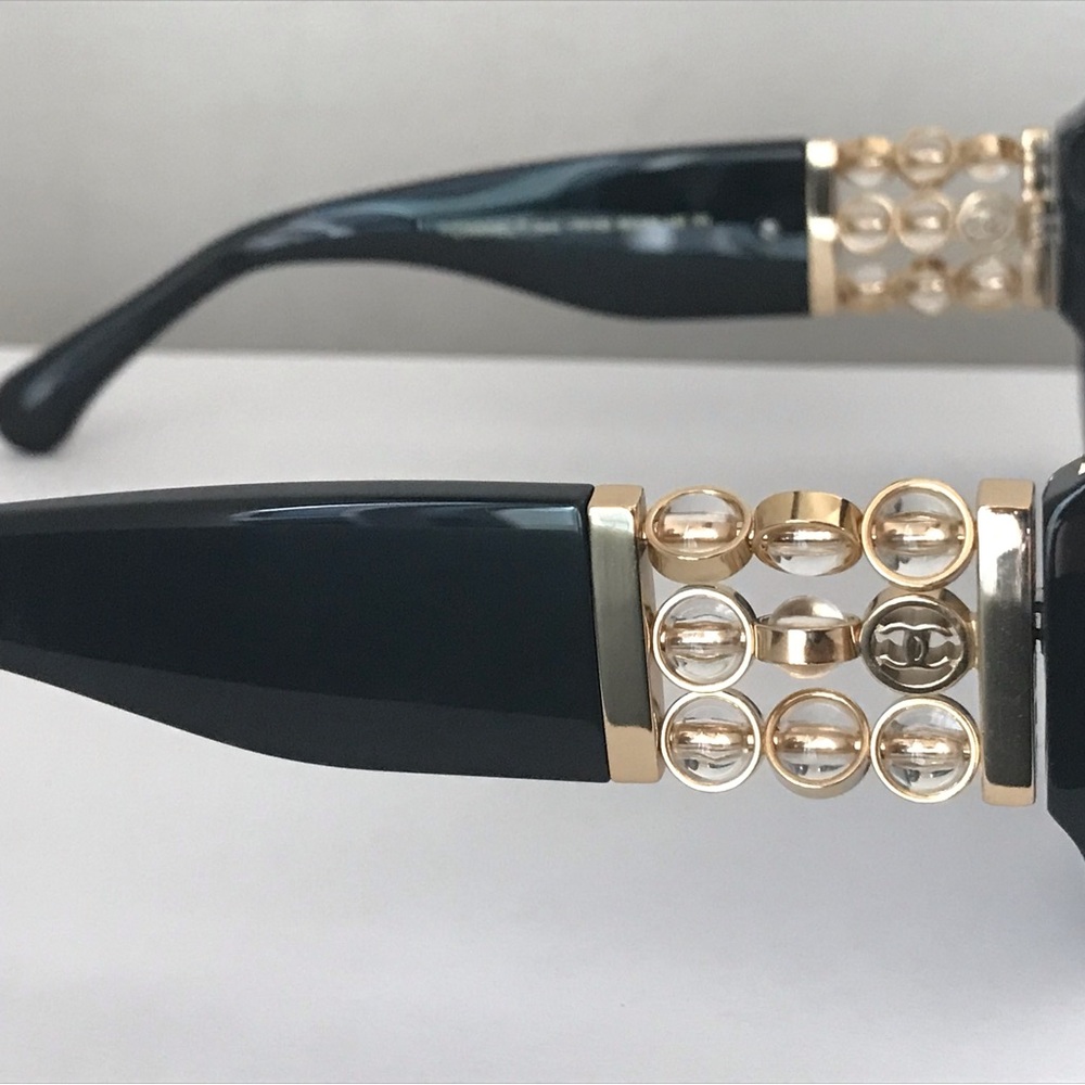 Chanel Oversized Black Sunglasses with Rotating Glass Pearls Accents - Picture 3 of 11